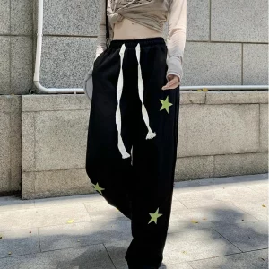 Y2K Star Print Casual Trousers with Elastic Waist - Street Style Fashion