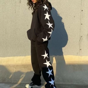 Y2K Star Print Hooded Sweatshirt and Casual Pants Set