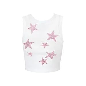 Y2K Star Rhinestone Striped Sleeveless Crop Top - Women's