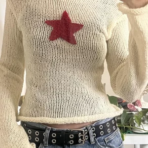 Y2K Star Stitch Knit Sweater - Vintage Smock with Hollow Out Design