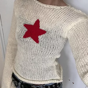 Y2K Star Stitch Knit Sweater - Vintage Smock with Hollow Out Design