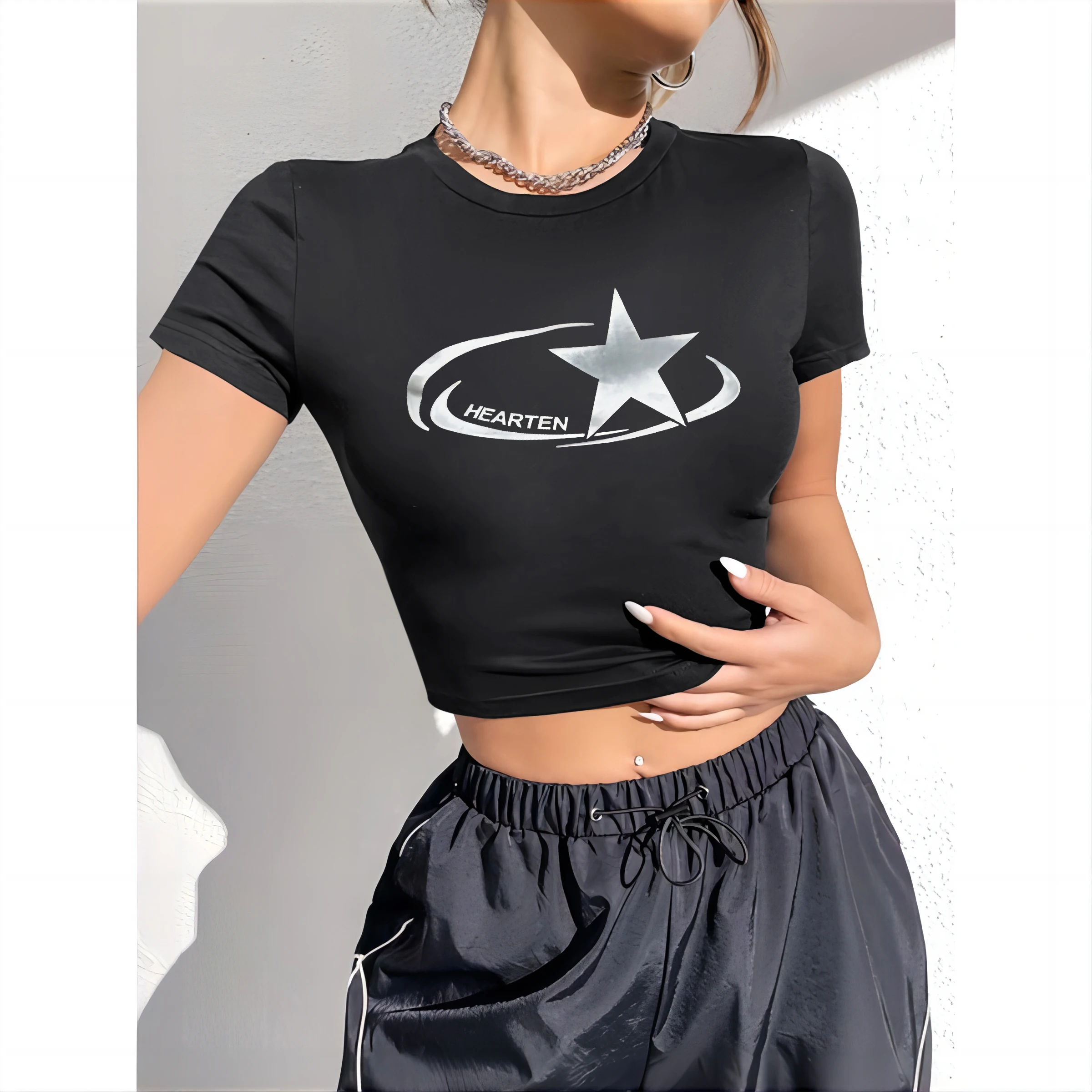 Y2K Stars & Letters Cropped T-Shirt