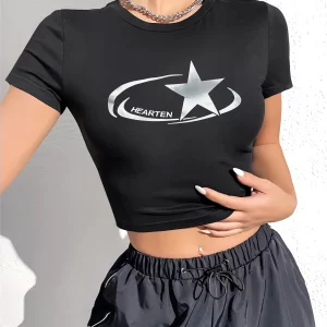 Y2K Stars & Letters Cropped T-Shirt