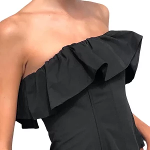 Y2k Strapless Ruffle Bandeau Top - Backless Off-Shoulder Crop Shirt