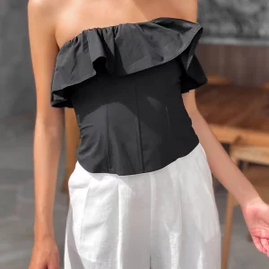 Y2k Strapless Ruffle Bandeau Top - Backless Off-Shoulder Crop Shirt