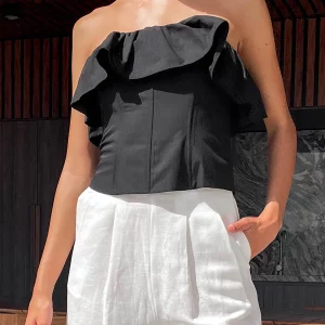 Y2k Strapless Ruffle Bandeau Top - Backless Off-Shoulder Crop Shirt