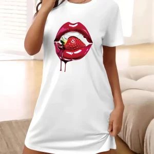 Y2K Strawberry Lips Graphic Drop Shoulder Tee Dress