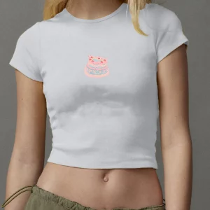 Y2K Strawberry Print Crop Top - Tight Fitted Round Neck Short Sleeve Women's T-Shirt