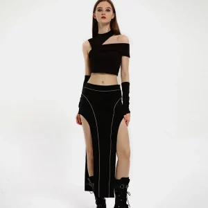 Y2K Street Punk Rock Babes Asymmetrical Short Slim Sexy Top