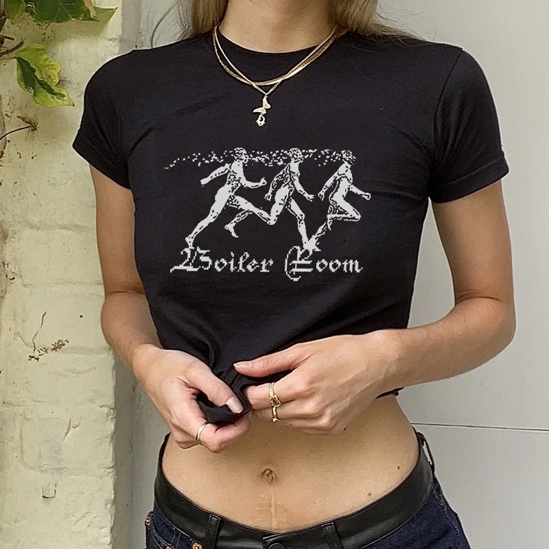 Y2K Street Style Crop Top - Vintage Black Fairy Grunge Tee