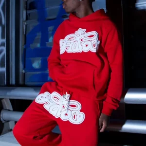 Y2K Street Style Hooded Sweater & Hip Hop Print Drawstring Pants Set