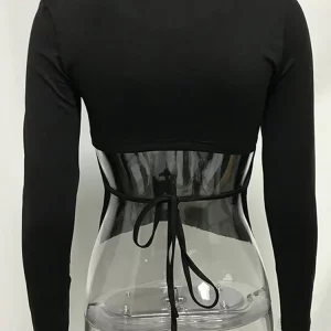 Y2K Streetwear Black Bandage Backless Long Sleeve Crop Top