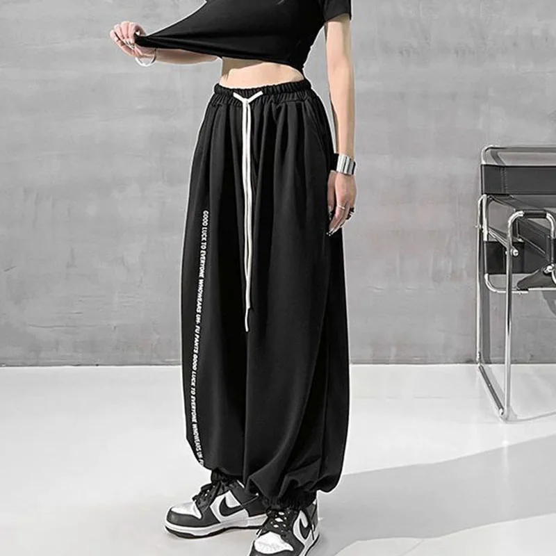 Y2K Streetwear Black Joggers - Harajuku Hip Hop Style