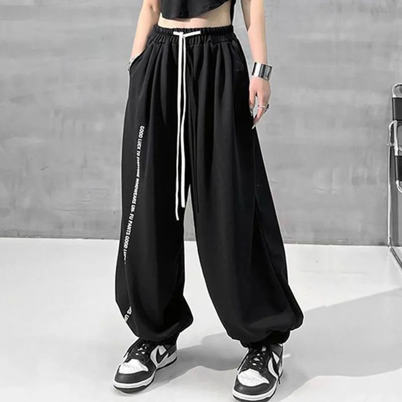 Y2K Streetwear Black Joggers - Harajuku Hip Hop Style