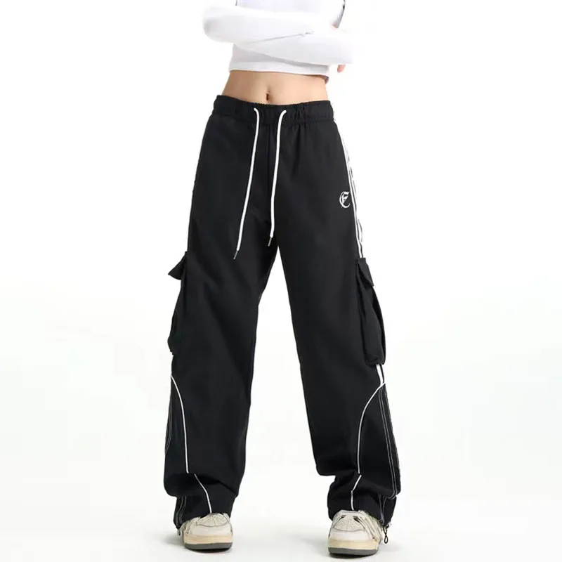 Y2K Streetwear Black Striped Sweatpants - Wide Leg Cargo Pants