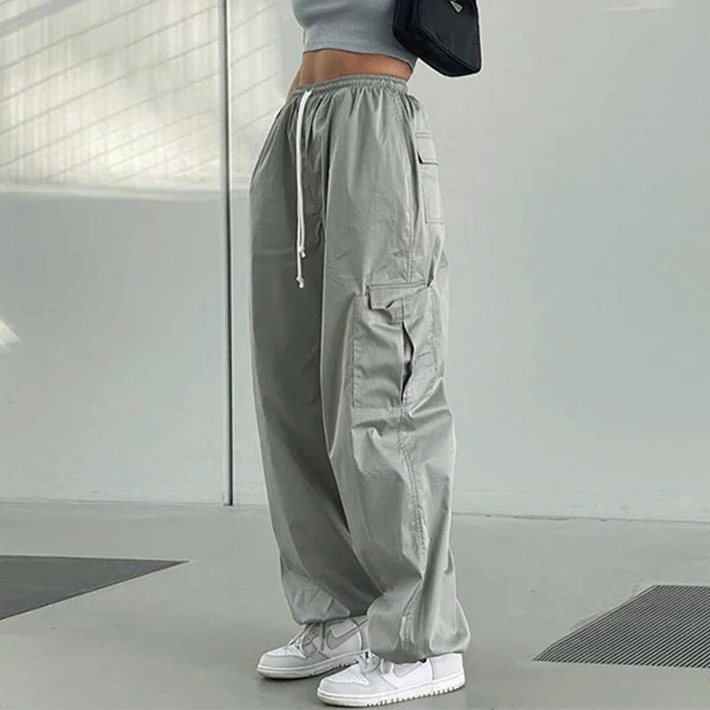 Y2K Streetwear Cargo Pants: High Waisted Baggy Sweatpants with Pockets