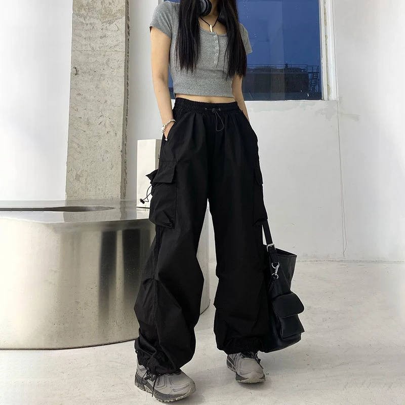 Y2K Streetwear Cargo Pants: Wide Leg Hip Hop Style for Women