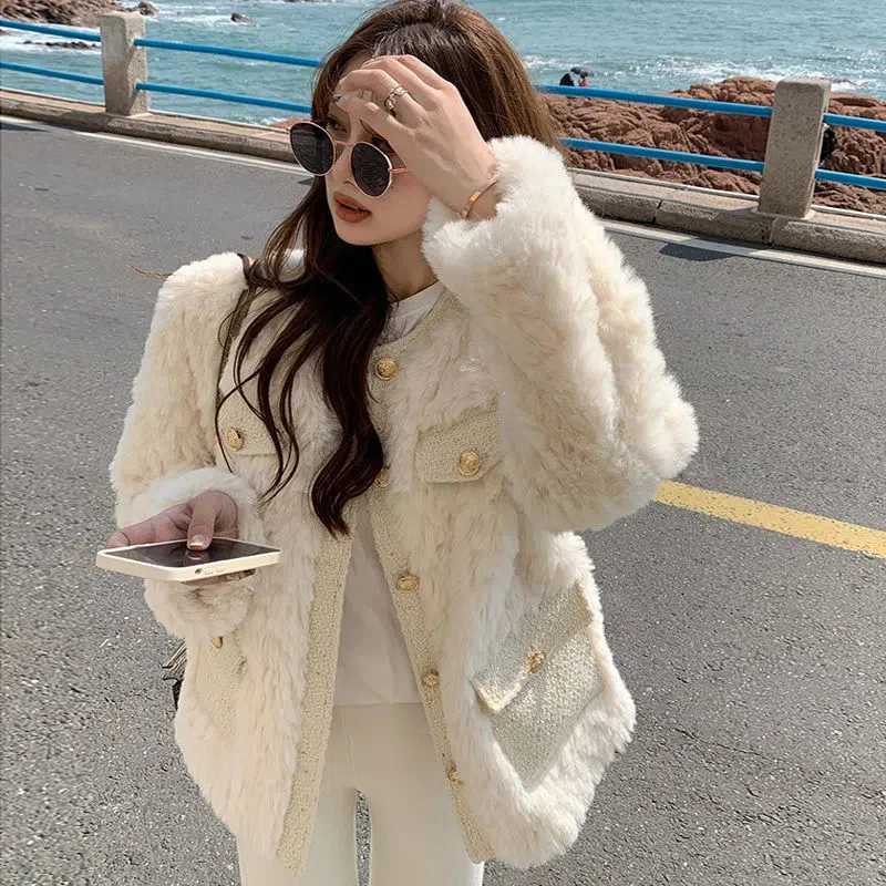 Y2K Streetwear Lamb Wool Coat - Korean Fashion Faux Fur Jacket for Women