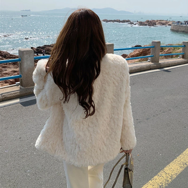 Y2K Streetwear Lamb Wool Coat - Korean Fashion Faux Fur Jacket for Women