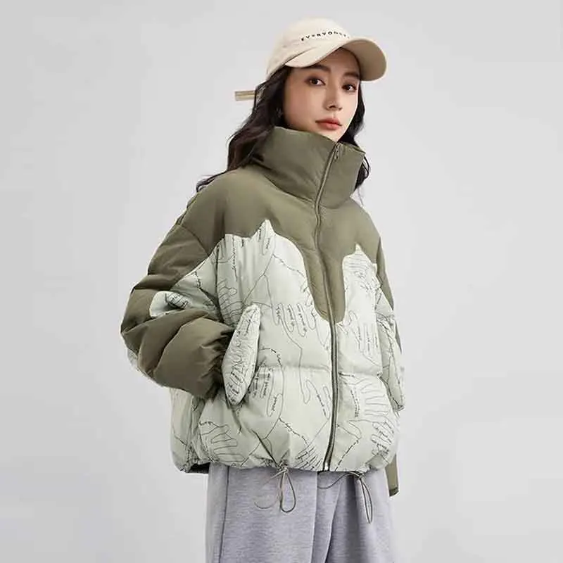 Y2K Streetwear Puffer Jacket with Stand Collar - Winter Parka Fashion