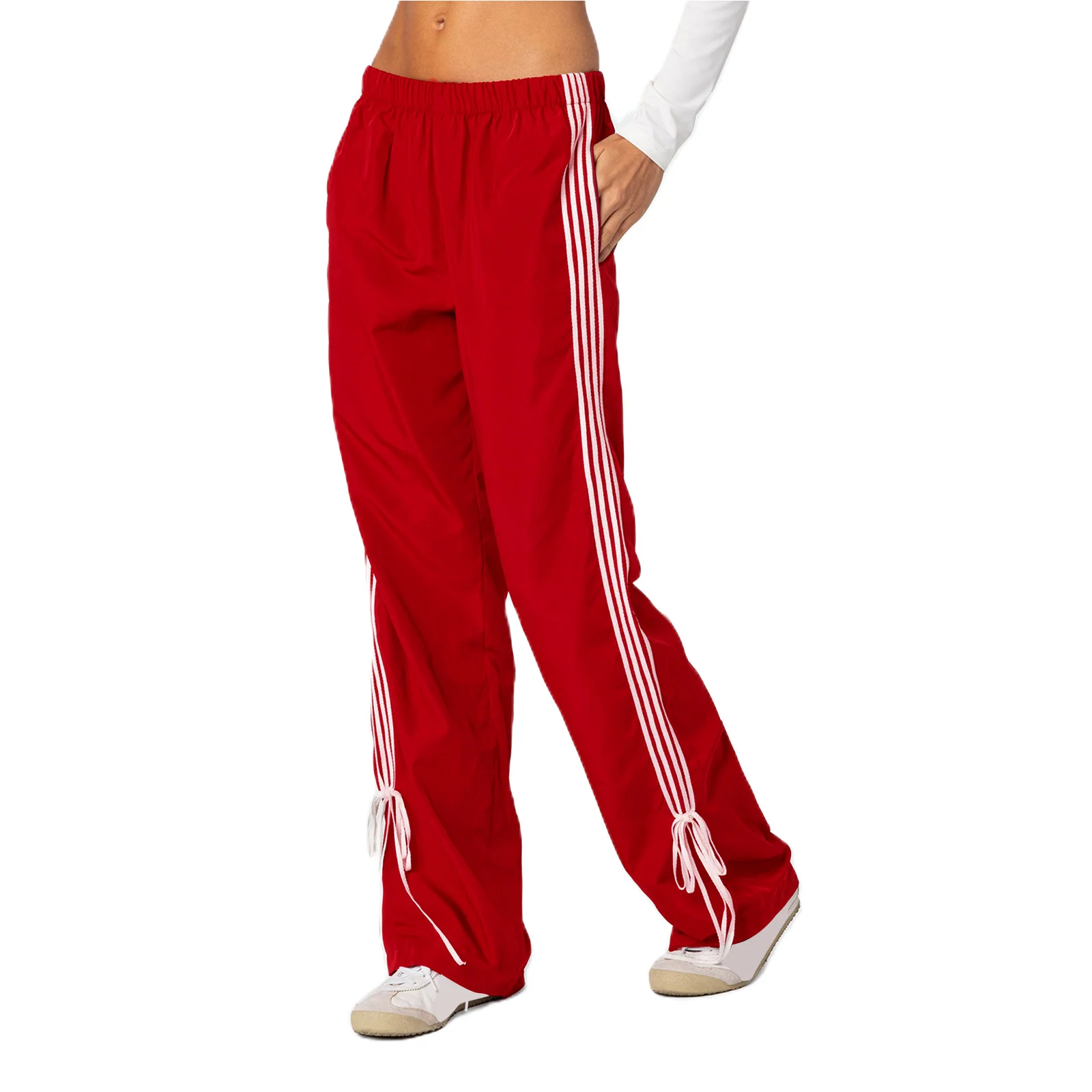 Y2K Streetwear Side-Striped Bow Sweatpants with Pockets