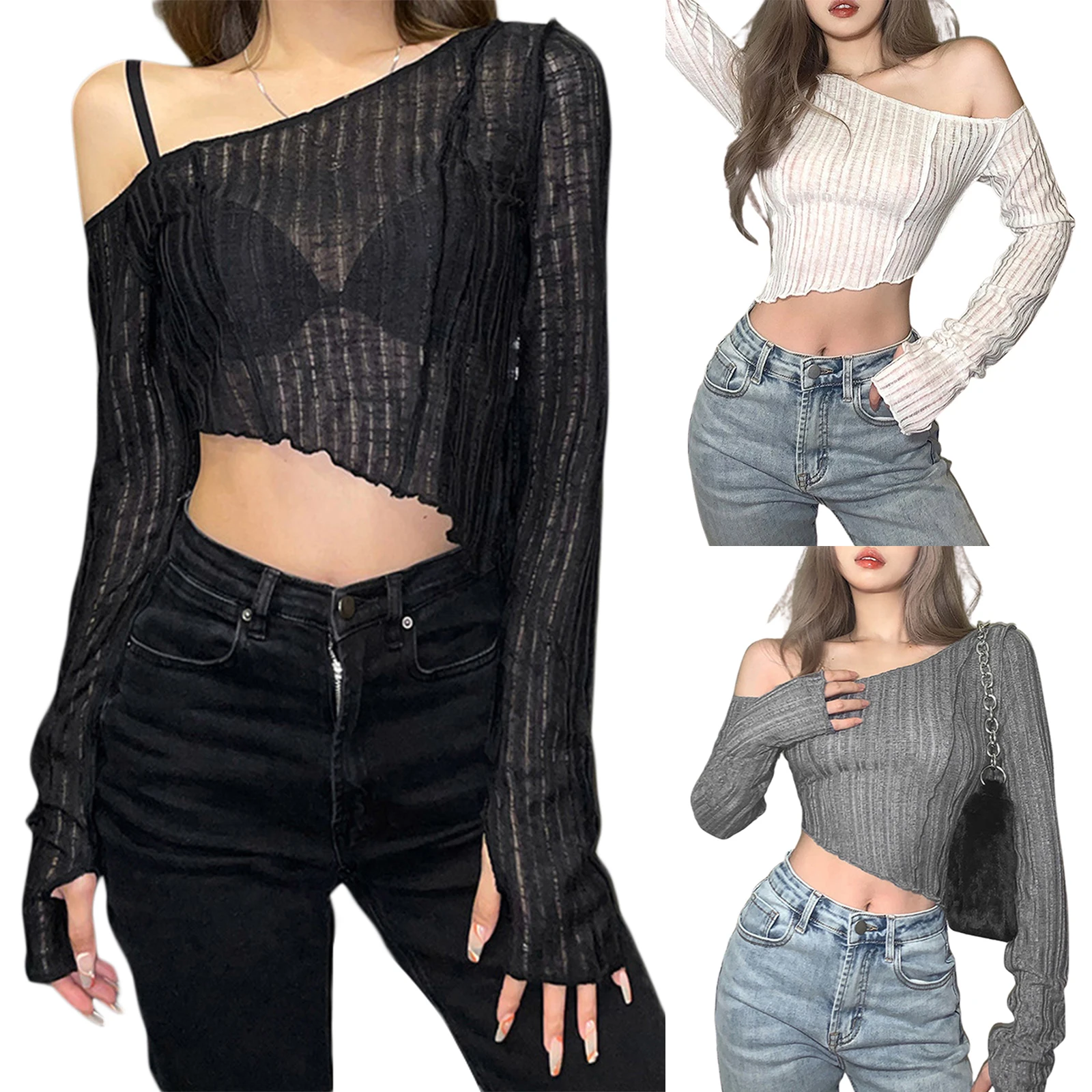 Y2K Streetwear Tube Top: Solid Color Long Sleeve Crop Top