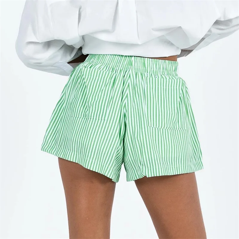 Y2K Stripe Shorts: High Waist Elastic Wide Leg Summer Pants