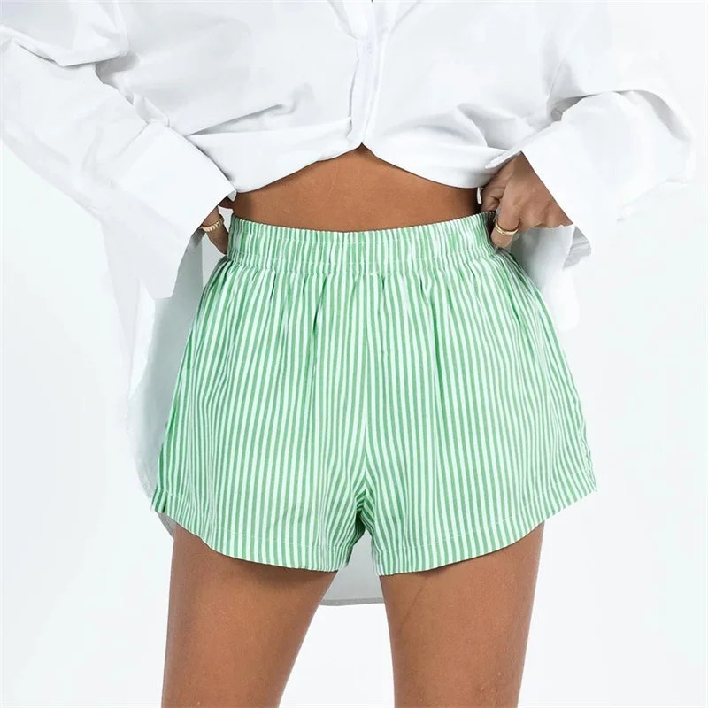 Y2K Stripe Shorts: High Waist Elastic Wide Leg Summer Pants