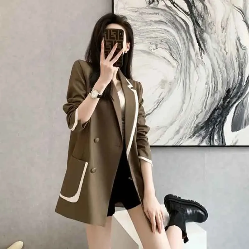 Y2K Stripe Splicing Suit Coat: Korean Loose Fashion Blazer