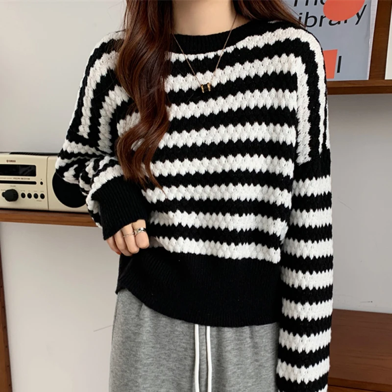 Y2K Stripe Thicken Jumper - Casual Long Sleeve Pullover - Korean Fashion Sweater