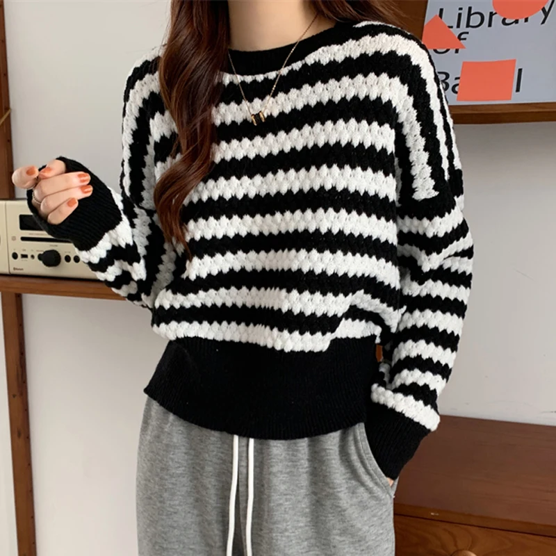 Y2K Stripe Thicken Jumper - Casual Long Sleeve Pullover - Korean Fashion Sweater