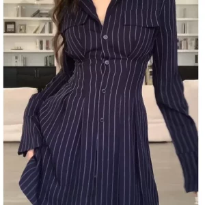 Y2K Striped 2-Piece Set: Long Sleeve Blouse & Shorts Suit