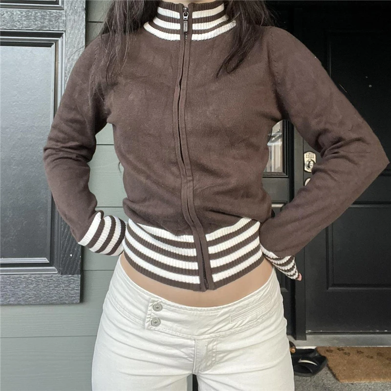 Y2K Striped Crop Top Jacket - Mall Goth Streetwear