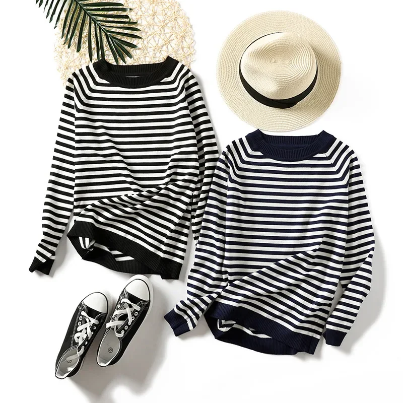 Y2K Striped Knit Sweater - Long Sleeve Casual Pullover for Women