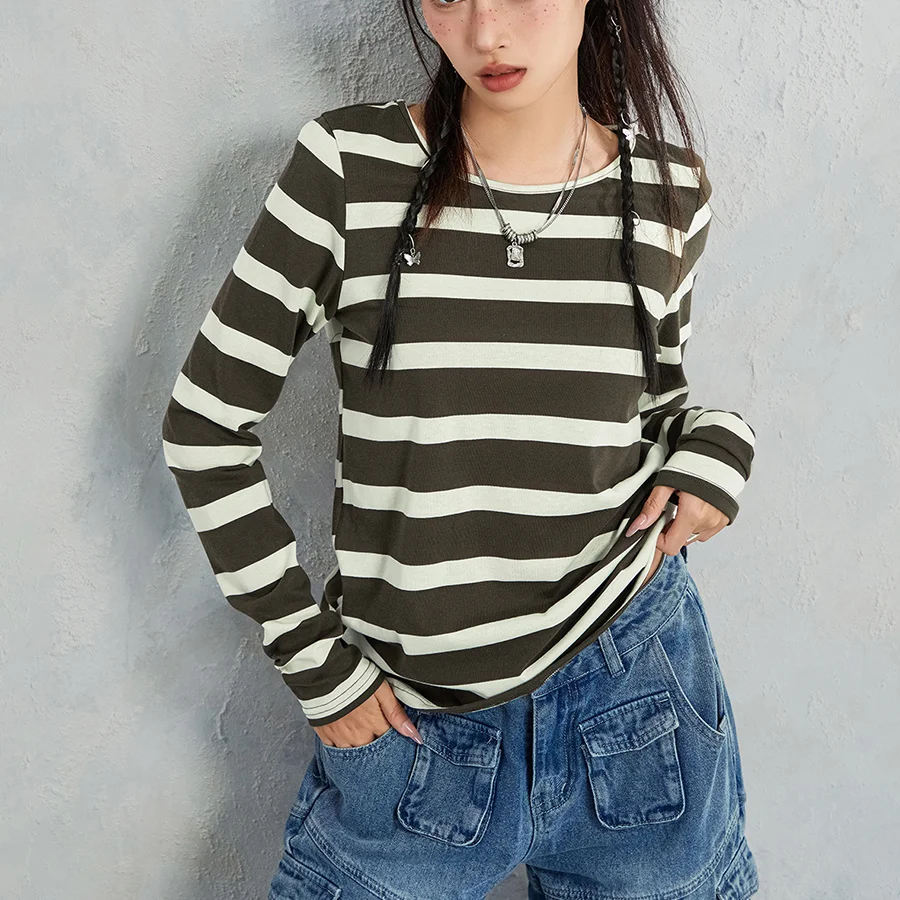 Y2k Striped Long Sleeve Shirt: Casual Grunge Club Streetwear Top