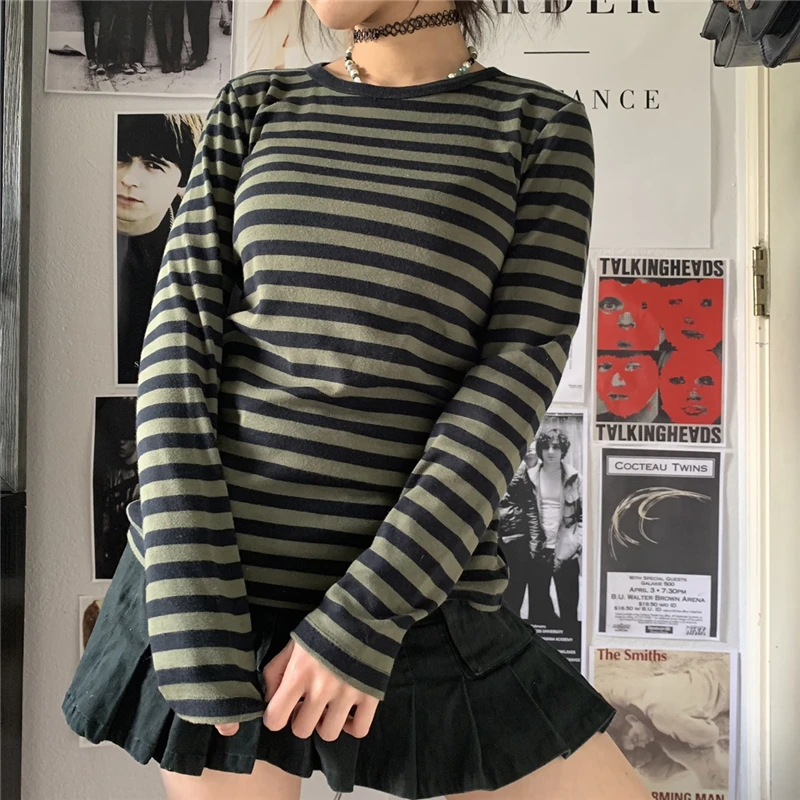 Y2K Striped Long Sleeve T-Shirt - Streetwear Gothic Aesthetic Top