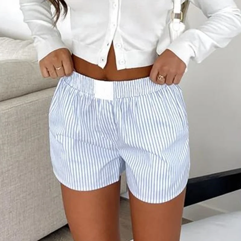 Y2K Striped Lounge Shorts: High Waist Casual Streetwear