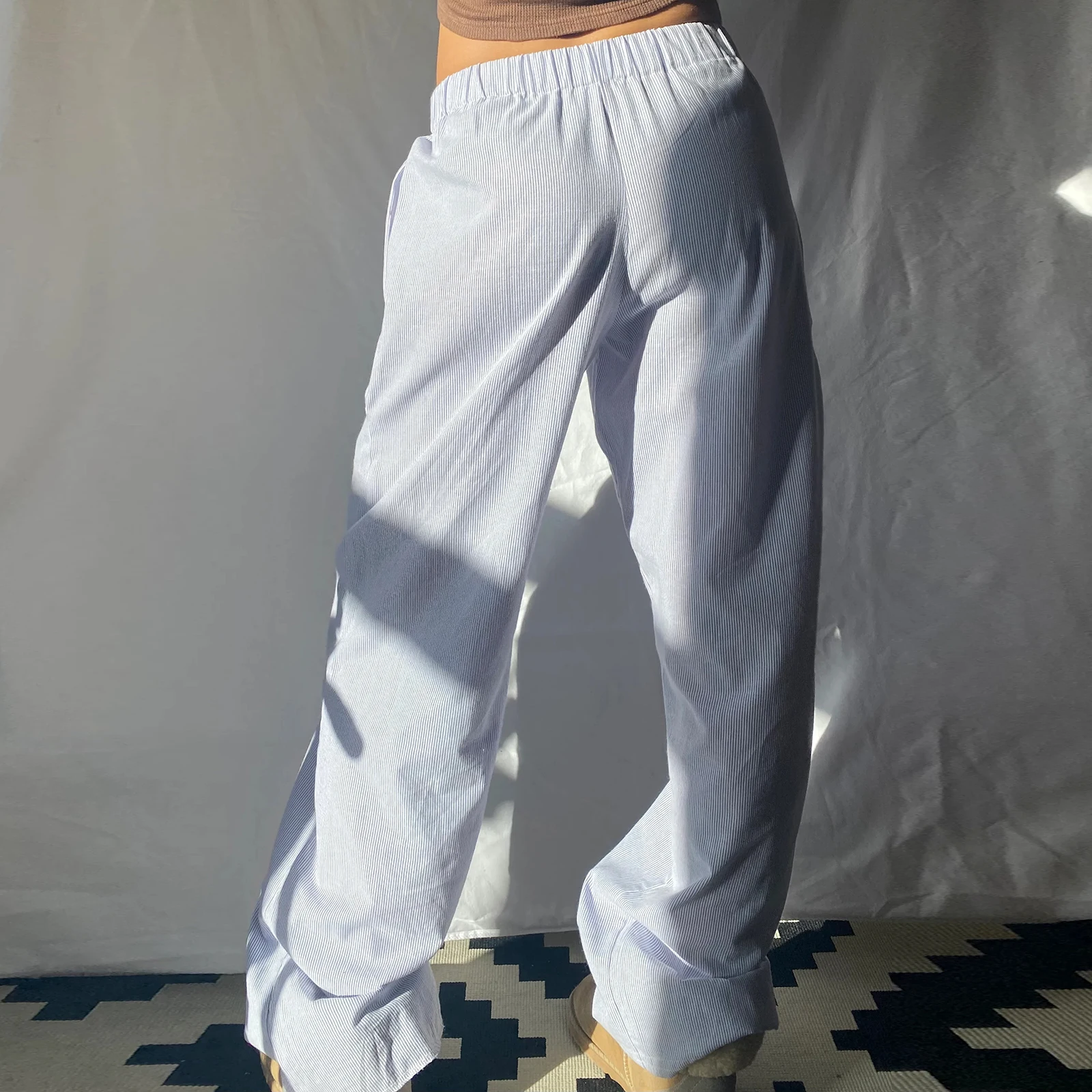 Y2K Striped Low Waist Casual Pants - Loose Fit Streetwear