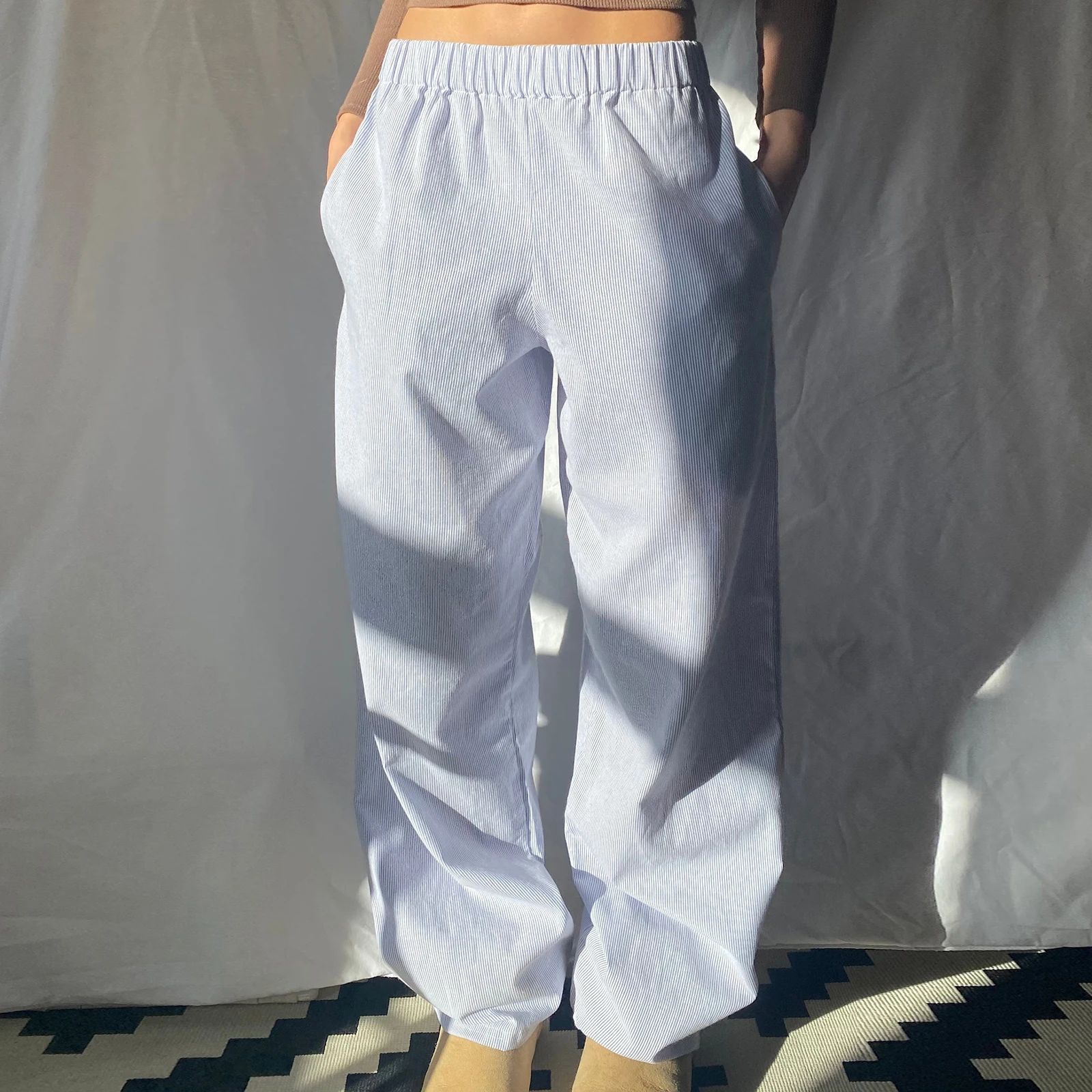 Y2K Striped Low Waist Casual Pants - Loose Fit Streetwear