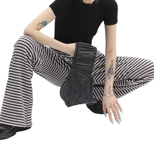 Y2k Striped Print Drawstring Pants - Vintage Low Rise Knitted Lounge Bottoms