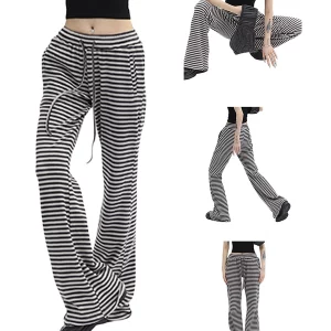 Y2k Striped Print Drawstring Pants - Vintage Low Rise Knitted Lounge Bottoms