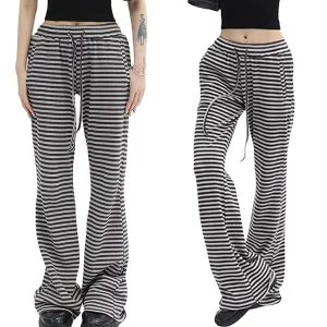 Y2k Striped Print Drawstring Pants - Vintage Low Rise Knitted Lounge Bottoms