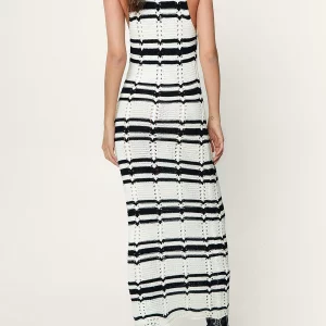 Y2K Striped Ribbed Knit Sleeveless Dress - Slim Fit Elegant Evening Party Beach Dress