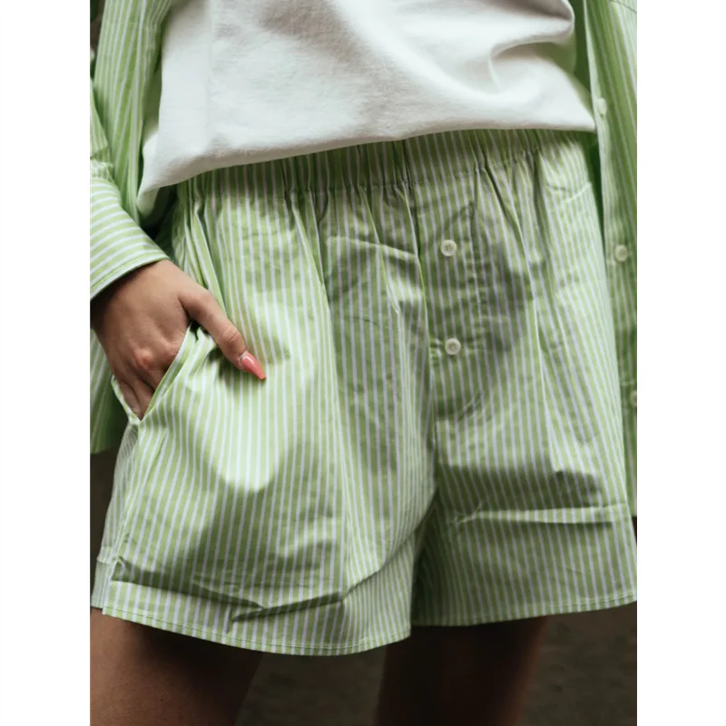 Y2K Striped Shorts: Low Waisted Elastic Pants with Pockets