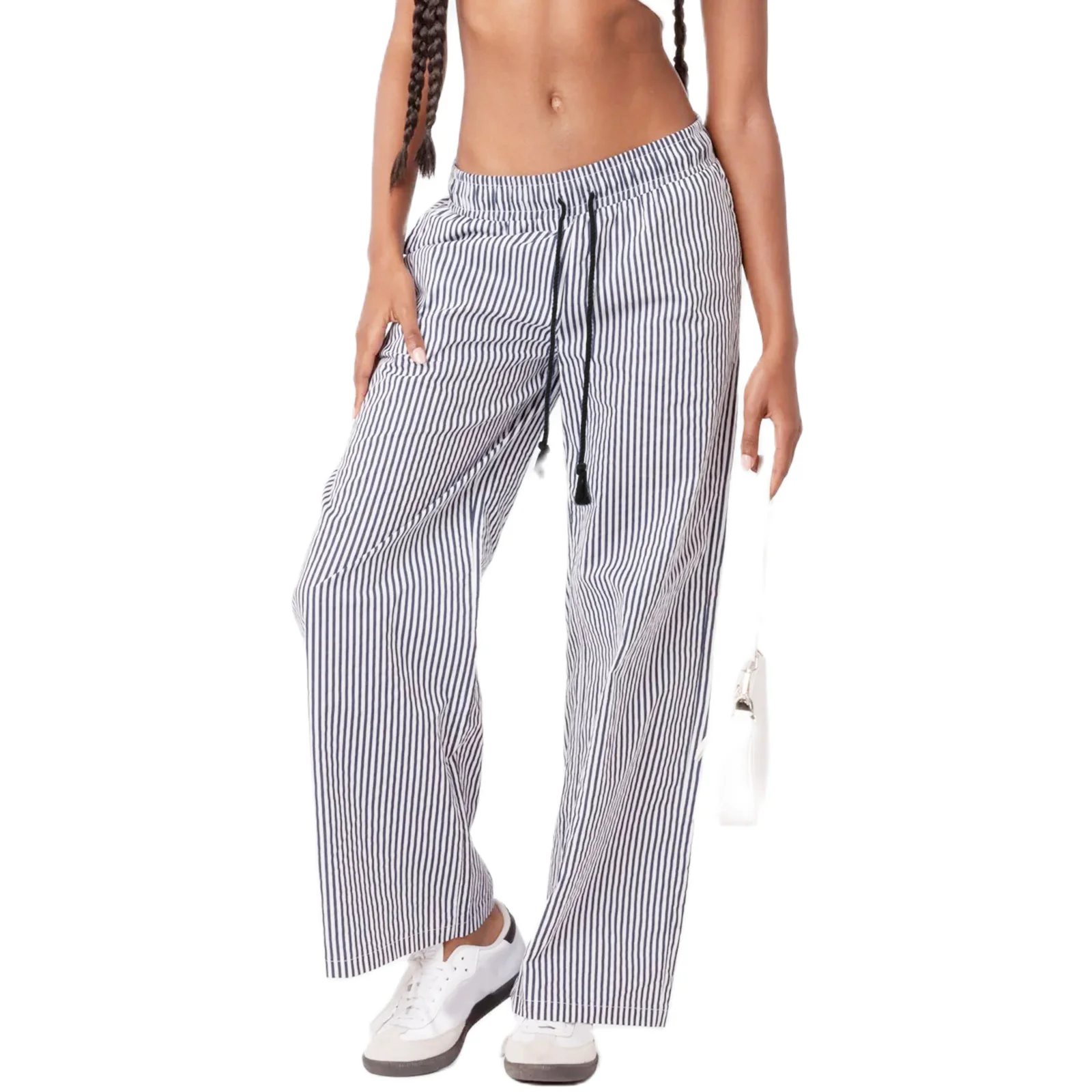 Y2K Striped Straight Leg Pants: Casual Drawstring Streetwear