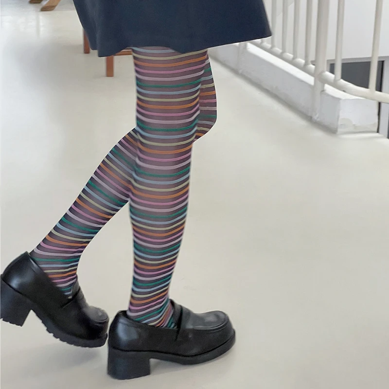 Y2K Striped Tights: Fairy Grunge Aesthetic Colorful Elastic Stockings