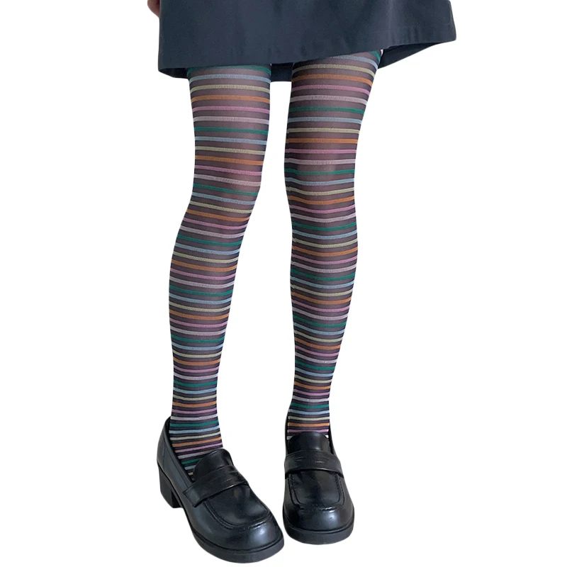 Y2K Striped Tights: Fairy Grunge Aesthetic Colorful Elastic Stockings