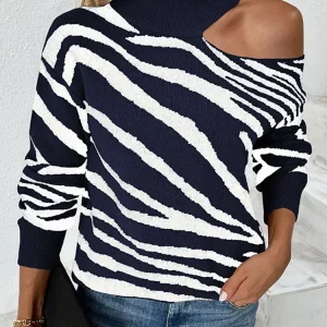 Y2K Striped Turtleneck Sweater - Casual Knitted Jumper