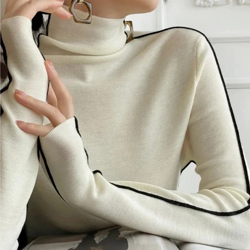 Y2K Striped Turtleneck Sweater - Elegant Knitted Pullover