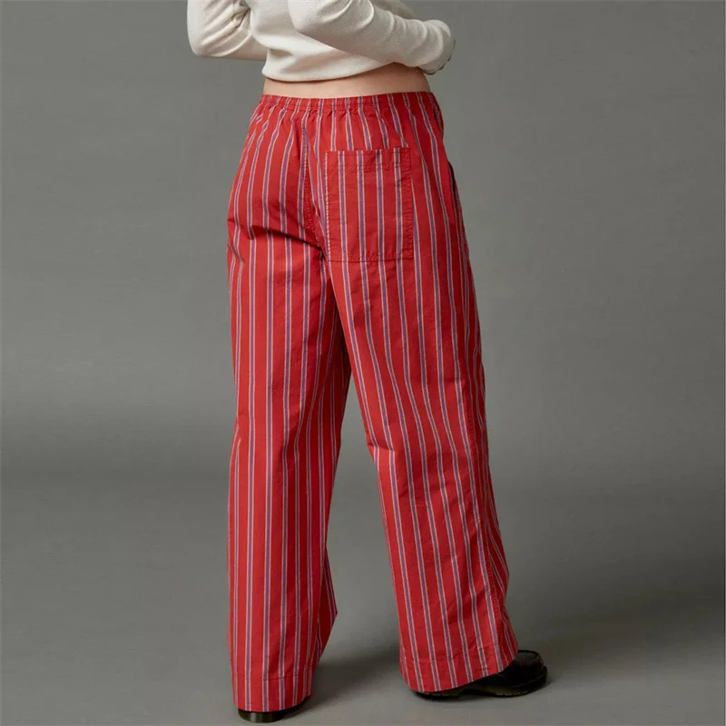 Y2K Striped Wide Leg Pants with Drawstring Waist - Retro Aesthetic Fashion